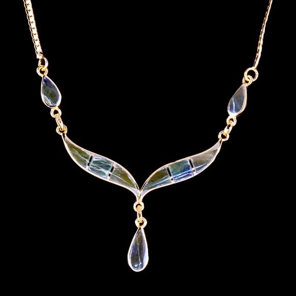 Whale Tail with Teardrop Jade 14K Gold Pendant W/Chain Included